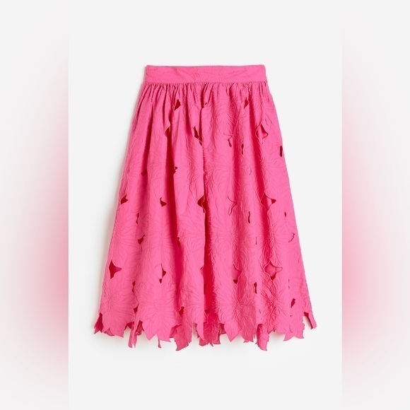 H&M Dresses & Skirts - H&M Pink Embroidered Floral Midi Skirt